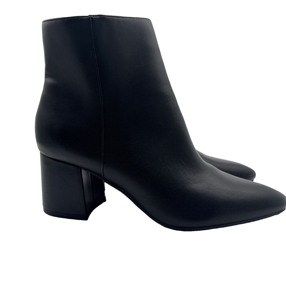 NEW Bamboo Faux Leather Ankle Booties Size‎ 10 Black Block Heel Side Zip
